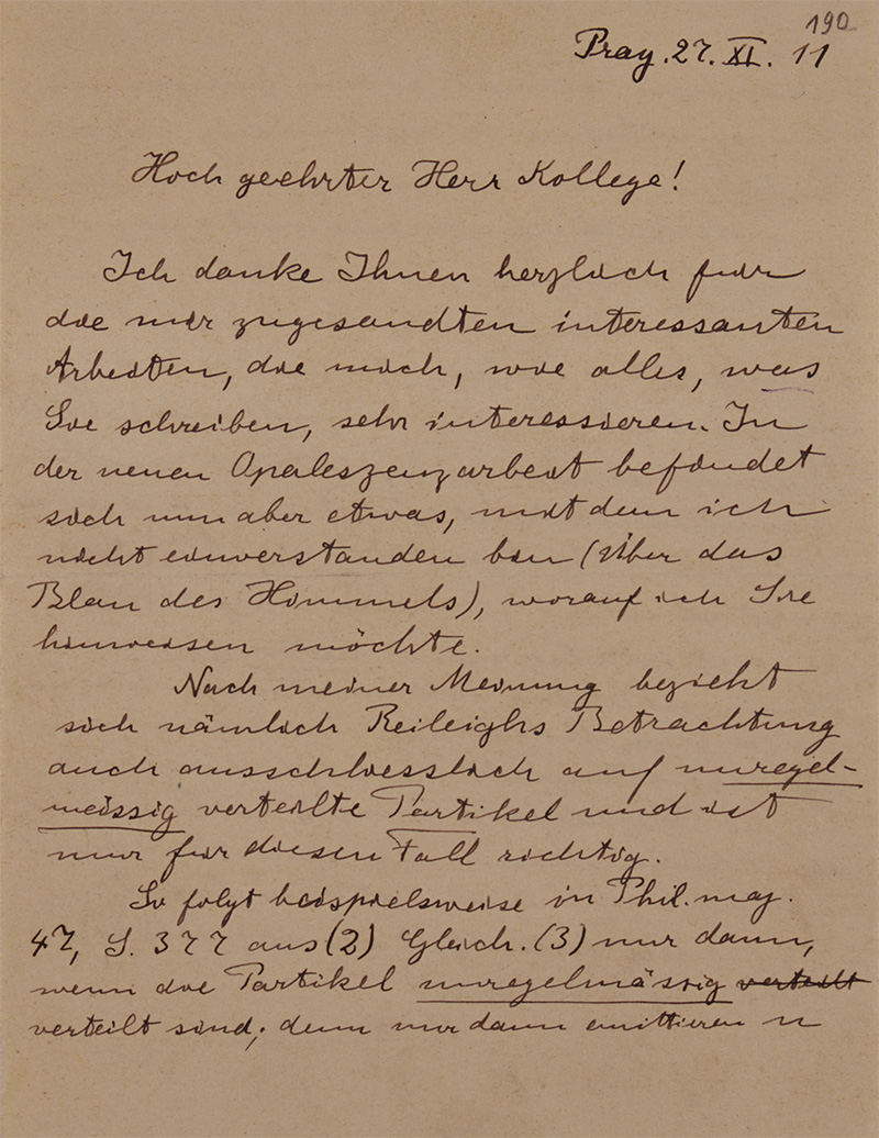 List A. Einsteina do M. Smoluchowskiego z dnia 27.11.1911 r.