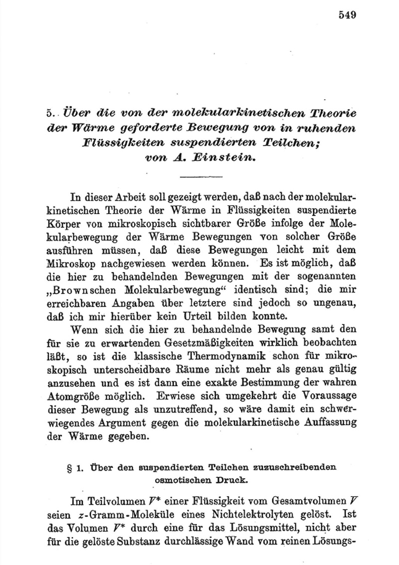 Albert Einstein – O ruchu cząstek zawiesiny postulowanym przez molekularno-kinetyczną teorię ciepła