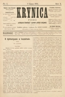 Krynica : pismo poświęcone balneologii i sprawom polskich zdrojowisk. 1894, nr 5