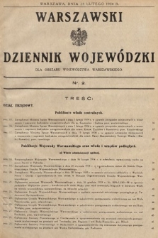 Warszawski Dziennik Wojewódzki : dla obszaru Województwa Warszawskiego. 1934, nr 2