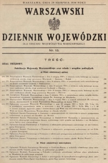 Warszawski Dziennik Wojewódzki : dla obszaru Województwa Warszawskiego. 1934, nr 13