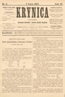 Krynica : pismo poświęcone balneologii i sprawom polskich zdrojowisk. 1893, nr 5
