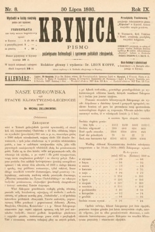 Krynica : pismo poświęcone balneologii i sprawom polskich zdrojowisk. 1893, nr 8
