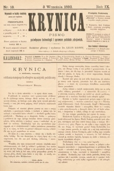 Krynica : pismo poświęcone balneologii i sprawom polskich zdrojowisk. 1893, nr 13