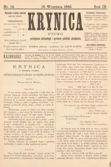 Krynica : pismo poświęcone balneologii i sprawom polskich zdrojowisk. 1893, nr 14