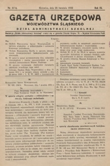 Gazeta Urzędowa Województwa Śląskiego. Dział Administracji Szkolnej. 1932, nr 11/14 (2)