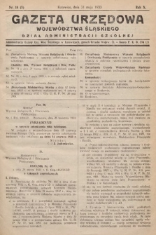 Gazeta Urzędowa Województwa Śląskiego. Dział Administracji Szkolnej. 1933, nr 18 (5)