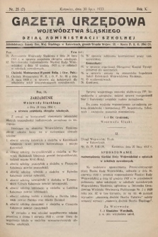 Gazeta Urzędowa Województwa Śląskiego. Dział Administracji Szkolnej. 1933, nr 25 (7)