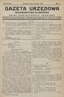 Gazeta Urzędowa Województwa Śląskiego. Dział Administracji Szkolnej. 1933, nr 43 (12)