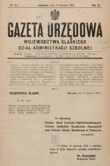 Gazeta Urzędowa Województwa Śląskiego. Dział Administracji Szkolnej. 1934, nr 21 (1)