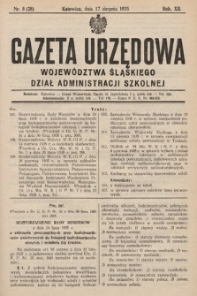 Gazeta Urzędowa Województwa Śląskiego. Dział Administracji Szkolnej. 1935, nr 8 (28)