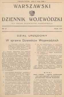 Warszawski Dziennik Wojewódzki : dla obszaru Województwa Warszawskiego. 1945, nr 2