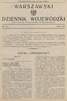 Warszawski Dziennik Wojewódzki : dla obszaru Województwa Warszawskiego. 1945, nr 6