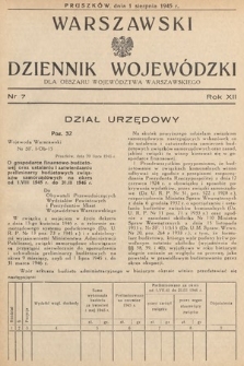 Warszawski Dziennik Wojewódzki : dla obszaru Województwa Warszawskiego. 1945, nr 7