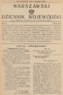 Warszawski Dziennik Wojewódzki : dla obszaru Województwa Warszawskiego. 1945, nr 9