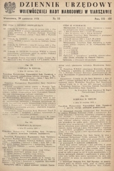 Dziennik Urzędowy Wojewódzkiej Rady Narodowej w Warszawie. 1951, nr 12