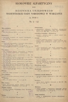 Dziennik Urzędowy Wojewódzkiej Rady Narodowej w Warszawie. 1958, skorowidz alfabetyczny