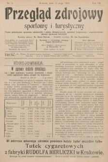 Przegląd Zdrojowy, Sportowy i Turystyczny : pismo poświęcone sprawom zdrojowisk i miejsc klimatycznych, sportowi krajowemu i zagranicznemu, jakoteż sprawom turystyki. 1908, nr 4