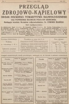 Przegląd Zdrojowo-Kąpielowy : Organ Polskiego Towarzystwa Balneologicznego dla popierania rozwoju polskich uzdrowisk. 1926, nr 1