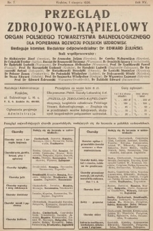 Przegląd Zdrojowo-Kąpielowy : Organ Polskiego Towarzystwa Balneologicznego dla popierania rozwoju polskich uzdrowisk. 1926, nr 7
