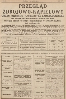 Przegląd Zdrojowo-Kąpielowy : Organ Polskiego Towarzystwa Balneologicznego dla popierania rozwoju polskich uzdrowisk. 1926, nr 9