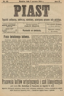 Piast : tygodnik polityczny, społeczny, oświatowy, poświęcony sprawom ludu polskiego. 1914, nr 23