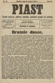 Piast : tygodnik polityczny, społeczny, oświatowy, poświęcony sprawom ludu polskiego. 1914, nr 25