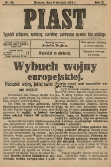 Piast : tygodnik polityczny, społeczny, oświatowy, poświęcony sprawom ludu polskiego. 1914, nr 32