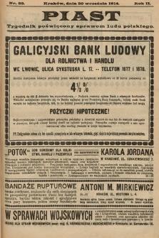 Piast : tygodnik polityczny, społeczny, oświatowy, poświęcony sprawom ludu polskiego. 1914, nr 38