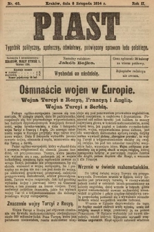 Piast : tygodnik polityczny, społeczny, oświatowy, poświęcony sprawom ludu polskiego. 1914, nr 45