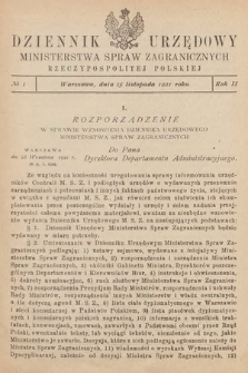 Dziennik Urzędowy Ministerstwa Spraw Zagranicznych Rzeczypospolitej Polskiej. 1921, nr 1