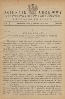 Dziennik Urzędowy Ministerstwa Spraw Zagranicznych Rzeczypospolitej Polskiej. 1922, nr 1
