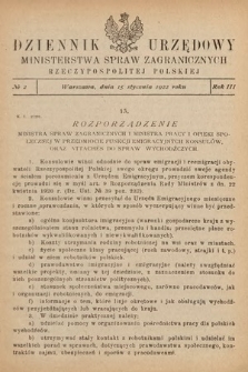Dziennik Urzędowy Ministerstwa Spraw Zagranicznych Rzeczypospolitej Polskiej. 1922, nr 2