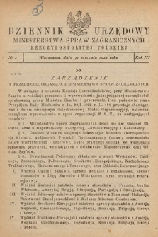 Dziennik Urzędowy Ministerstwa Spraw Zagranicznych Rzeczypospolitej Polskiej. 1922, nr 4