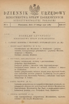 Dziennik Urzędowy Ministerstwa Spraw Zagranicznych Rzeczypospolitej Polskiej. 1922, nr 6