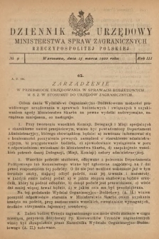 Dziennik Urzędowy Ministerstwa Spraw Zagranicznych Rzeczypospolitej Polskiej. 1922, nr 9