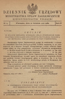 Dziennik Urzędowy Ministerstwa Spraw Zagranicznych Rzeczypospolitej Polskiej. 1922, nr 13