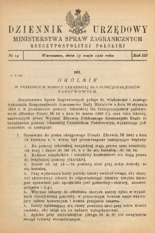 Dziennik Urzędowy Ministerstwa Spraw Zagranicznych Rzeczypospolitej Polskiej. 1922, nr 14