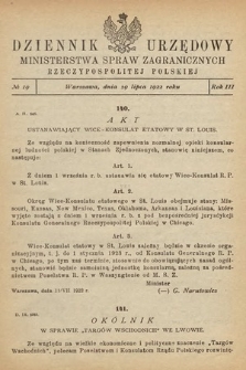Dziennik Urzędowy Ministerstwa Spraw Zagranicznych Rzeczypospolitej Polskiej. 1922, nr 19