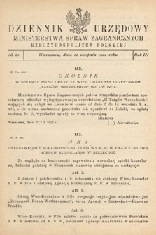 Dziennik Urzędowy Ministerstwa Spraw Zagranicznych Rzeczypospolitej Polskiej. 1922, nr 20