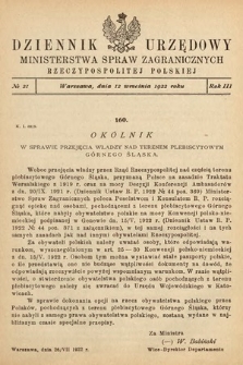 Dziennik Urzędowy Ministerstwa Spraw Zagranicznych Rzeczypospolitej Polskiej. 1922, nr 21