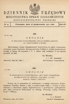 Dziennik Urzędowy Ministerstwa Spraw Zagranicznych Rzeczypospolitej Polskiej. 1922, nr 23