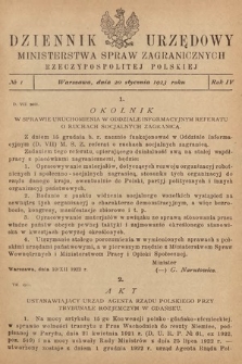 Dziennik Urzędowy Ministerstwa Spraw Zagranicznych Rzeczypospolitej Polskiej. 1923, nr 1