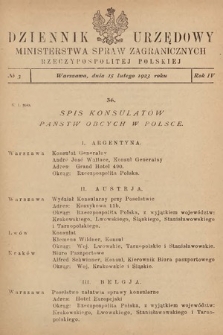 Dziennik Urzędowy Ministerstwa Spraw Zagranicznych Rzeczypospolitej Polskiej. 1923, nr 3