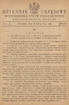 Dziennik Urzędowy Ministerstwa Spraw Zagranicznych Rzeczypospolitej Polskiej. 1923, nr 4