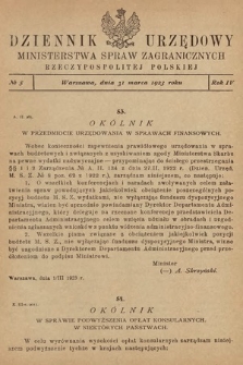 Dziennik Urzędowy Ministerstwa Spraw Zagranicznych Rzeczypospolitej Polskiej. 1923, nr 5