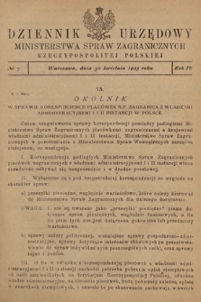 Dziennik Urzędowy Ministerstwa Spraw Zagranicznych Rzeczypospolitej Polskiej. 1923, nr 7