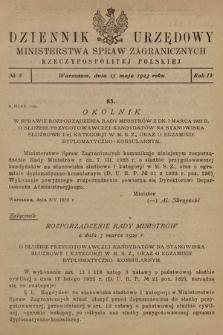 Dziennik Urzędowy Ministerstwa Spraw Zagranicznych Rzeczypospolitej Polskiej. 1923, nr 8