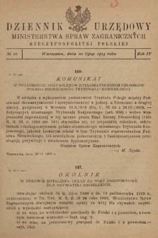 Dziennik Urzędowy Ministerstwa Spraw Zagranicznych Rzeczypospolitej Polskiej. 1923, nr 10