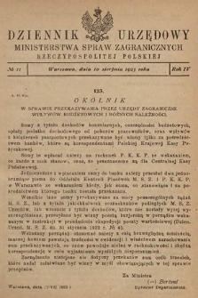 Dziennik Urzędowy Ministerstwa Spraw Zagranicznych Rzeczypospolitej Polskiej. 1923, nr 11